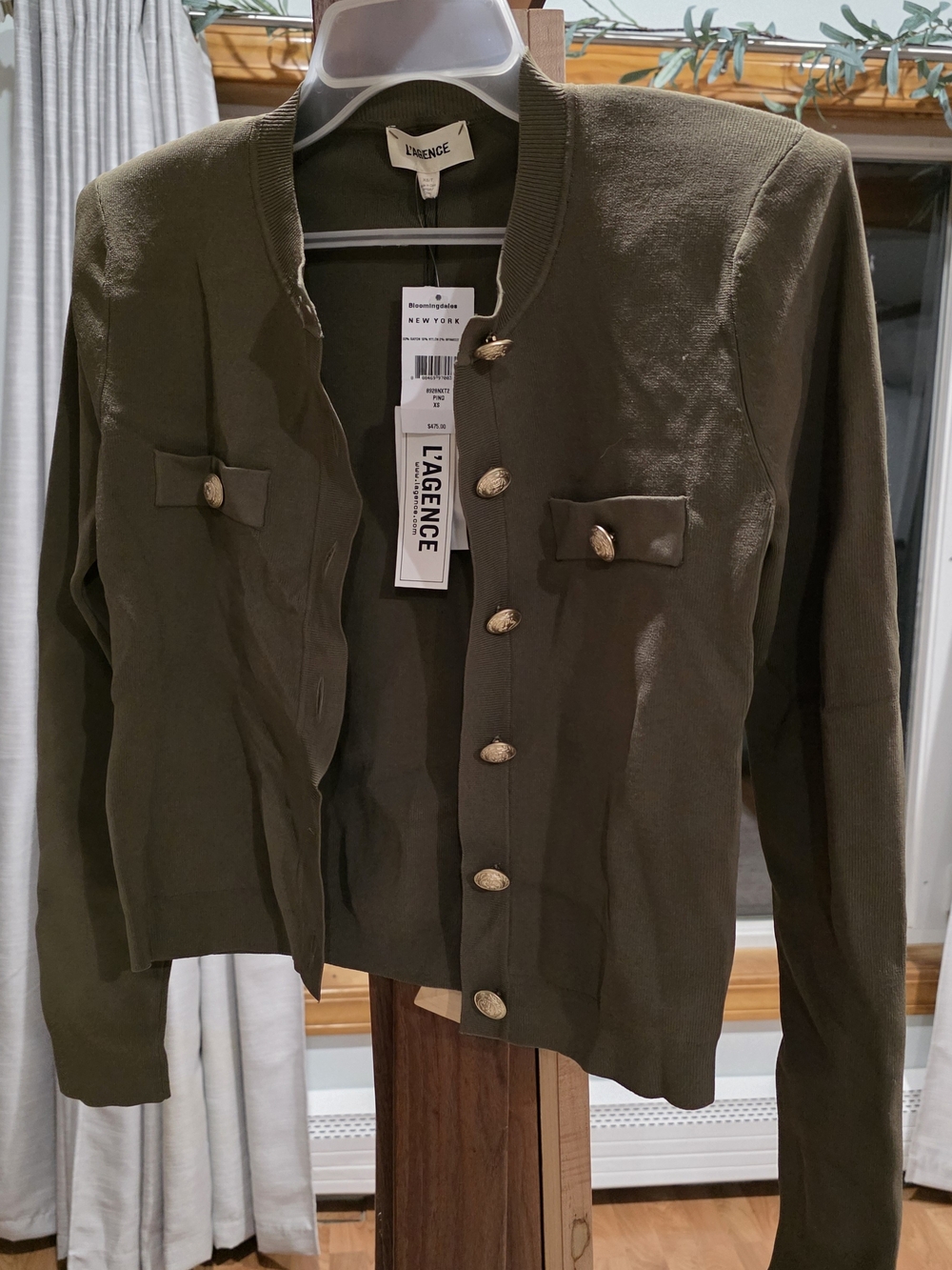 L’AGENCE Toulouse Cardigan XS Olive Green Gold Buttons NWT $475 - Picture 2 of 5